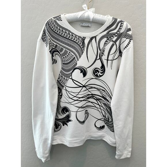 VERSACE COLLECTION White Black Baroque Print Crewneck Sweatshirt Cotton | Small - Picture 1 of 10